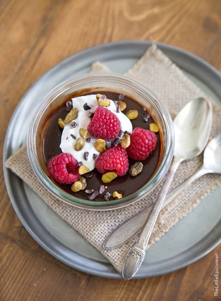 Chocolate Pots de Creme with honey whipped cream