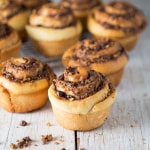 chocolate walnut cinnamon rolls baked in muffin tin.