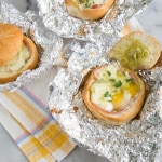 breakfast bread bowls baked in foil wraps.