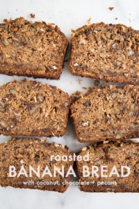 Roasted Banana Bread with coconut, chocolate + pecans | the little epicurean