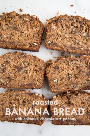 Roasted Banana Bread with coconut, chocolate + pecans | the little epicurean