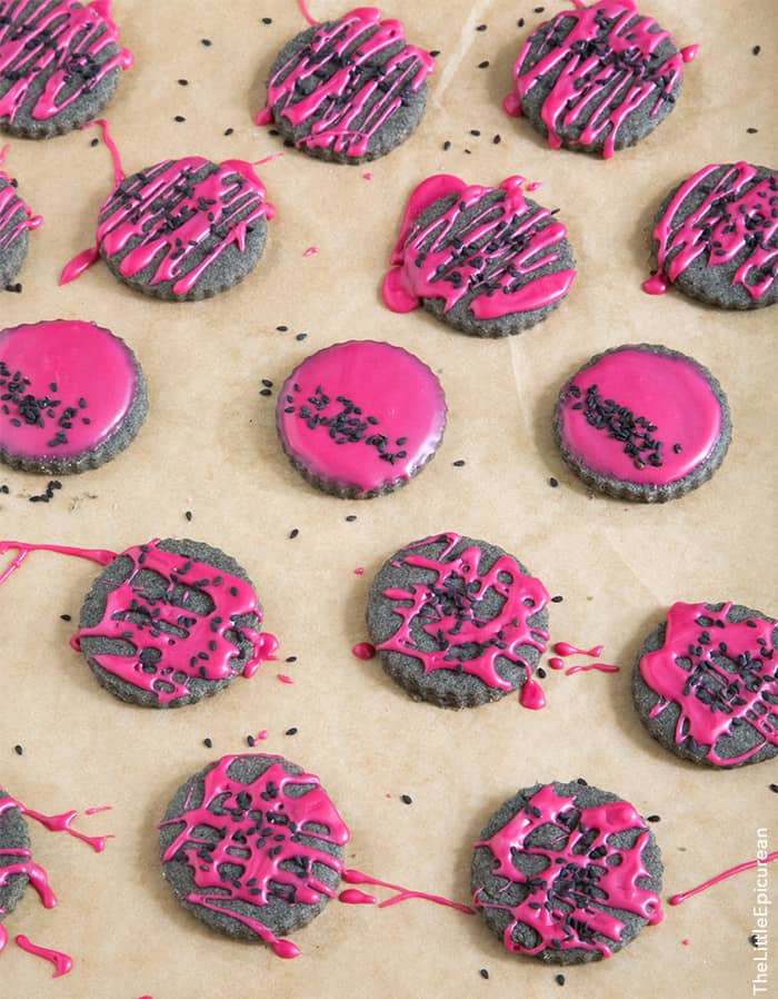 Black Sesame Shortbread with hibiscus glaze | the little epicurean