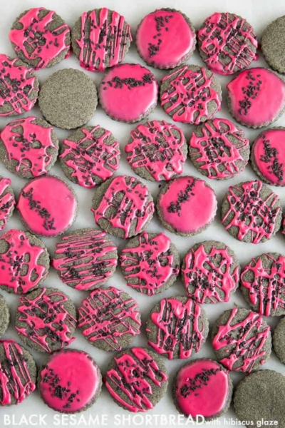 Black Sesame Shortbread with hibiscus glaze | the little epicurean