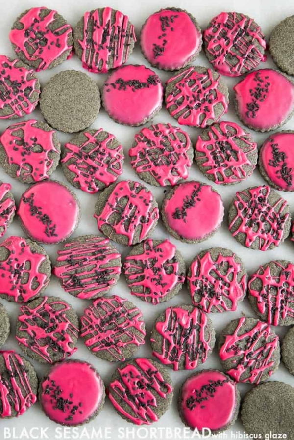 Black Sesame Shortbread with hibiscus glaze | the little epicurean