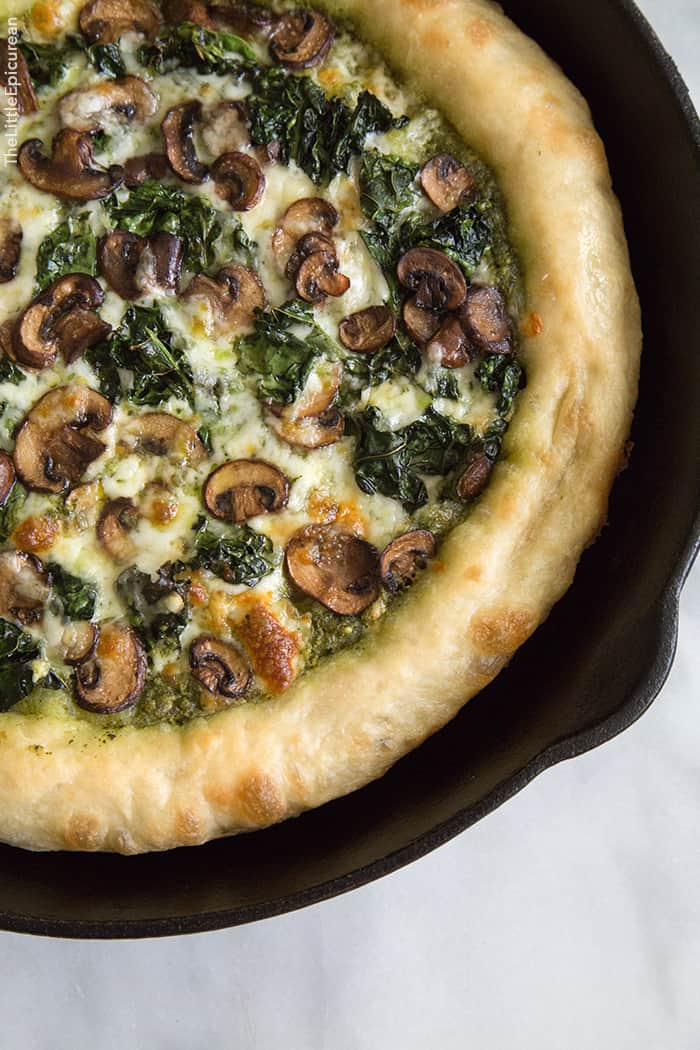 Mushroom Kale Pesto Pizza | the little epicurean