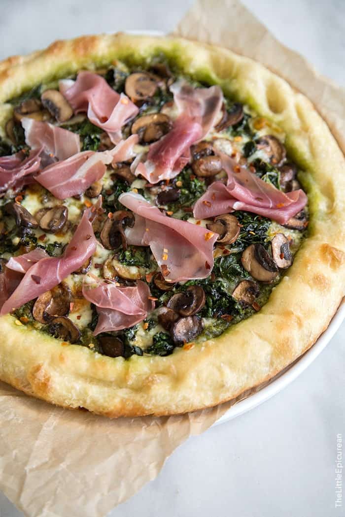 Mushroom Kale Pesto Pizza | the little epicurean