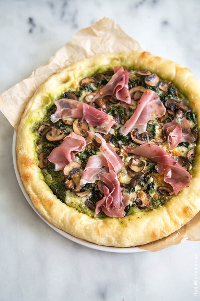 Mushroom Kale Pesto Pizza | the little epicurean
