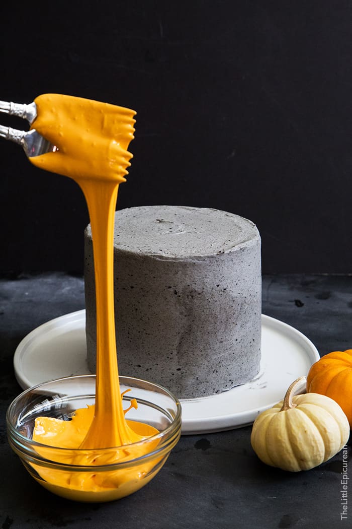 Halloween Black Sesame Cake with marshmallow webs