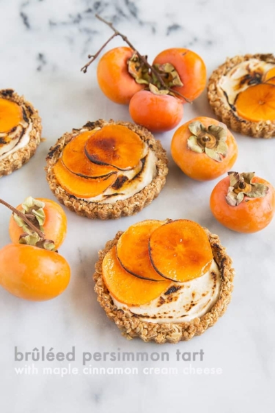Brûléed Persimmon Tart with maple cinnamon cream cheese