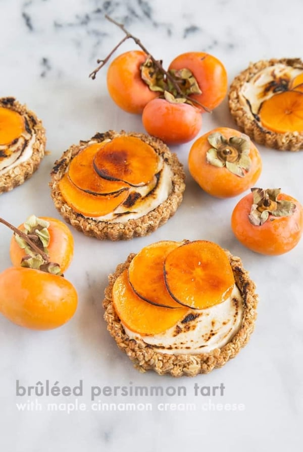 Brûléed Persimmon Tart with maple cinnamon cream cheese