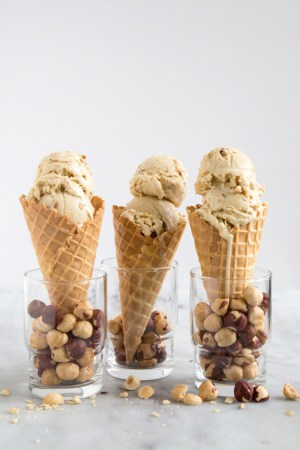 Maple Hazelnut Ice Cream served in waffle cones