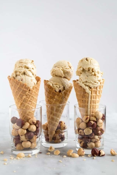 Maple Hazelnut Ice Cream served in waffle cones