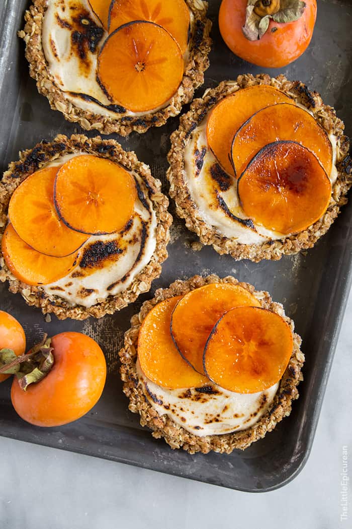 Brûléed Persimmon Tart with maple cinnamon cream cheese