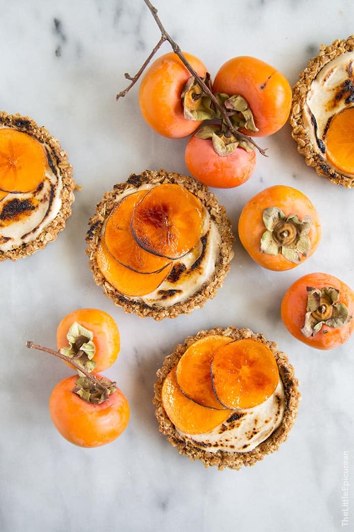 Brûléed Persimmon Tart with maple cinnamon cream cheese