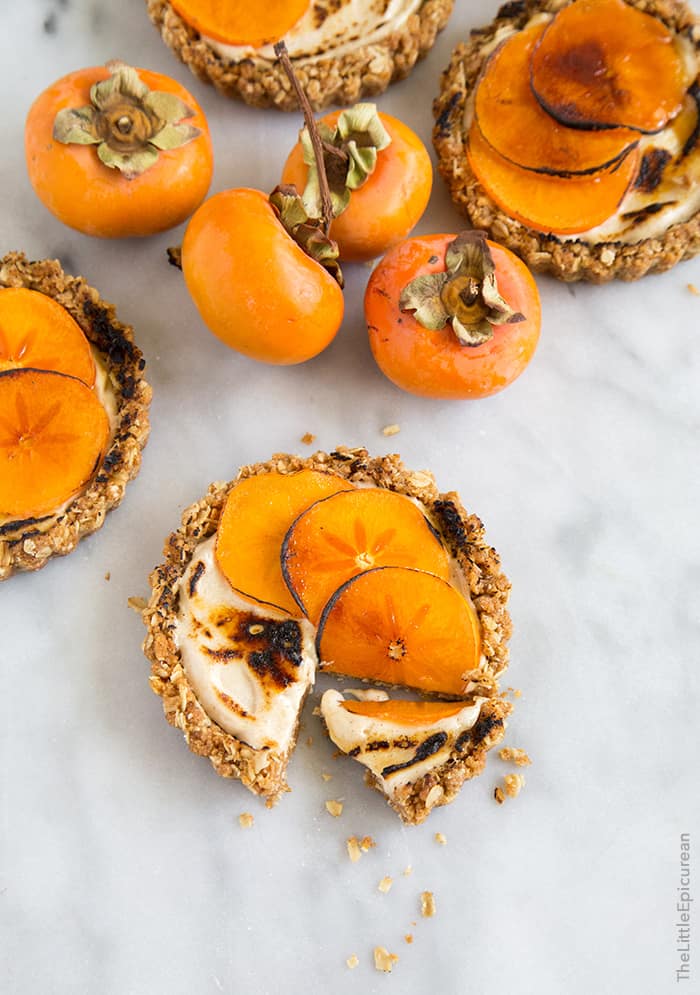 Brûléed Persimmon Tart with maple cinnamon cream cheese