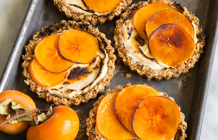 Brûléed Persimmon Tart with maple cinnamon cream cheese