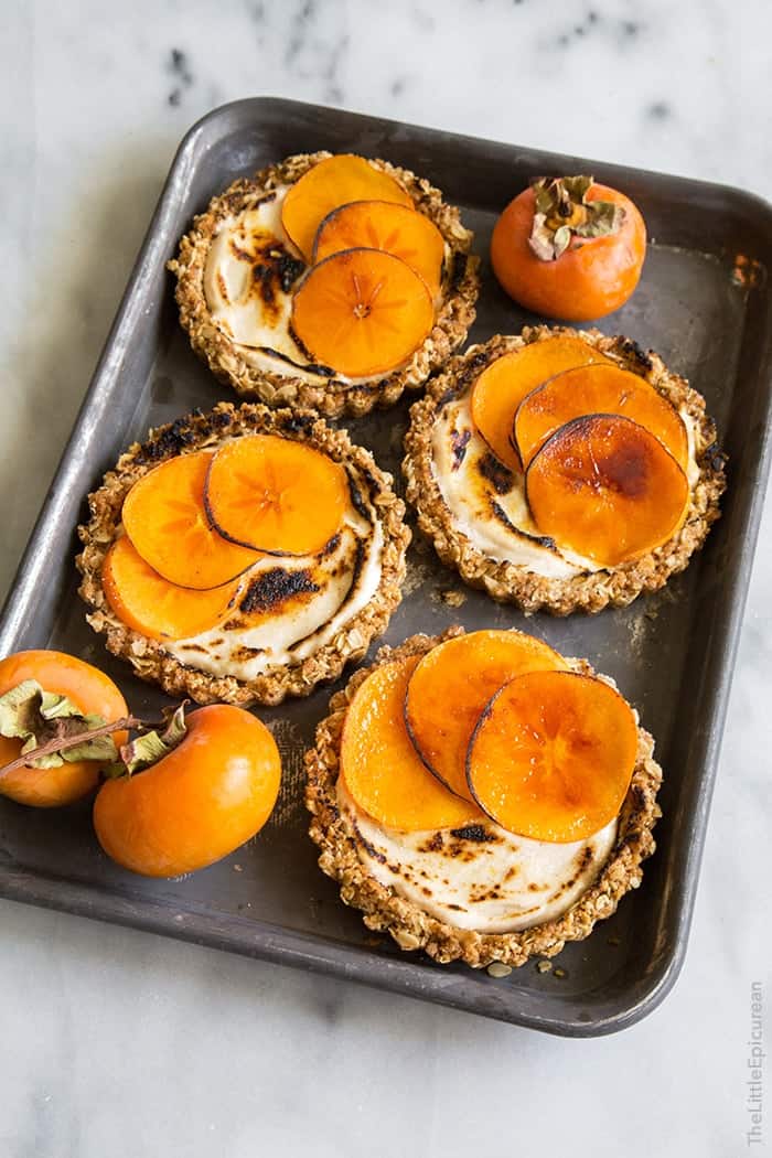 Brûléed Persimmon Tart with maple cinnamon cream cheese