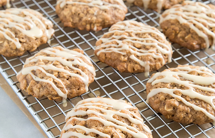 Apple Walnut Oatmeal Cookies with maple glaze