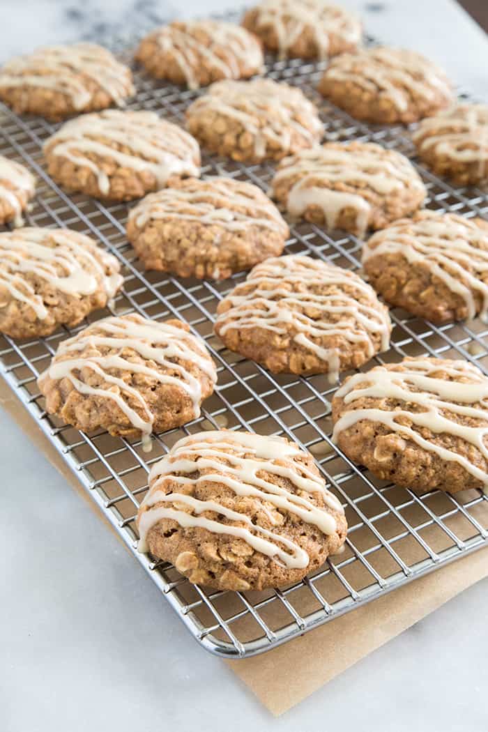 Apple Walnut Oatmeal Cookies with maple glaze