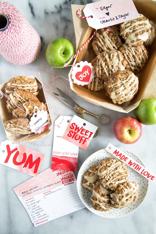 Apple Walnut Oatmeal Cookies with maple glaze