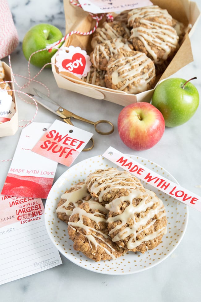 Apple Walnut Oatmeal Cookies with maple glaze