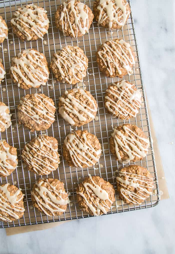 Apple Walnut Oatmeal Cookies with maple glaze