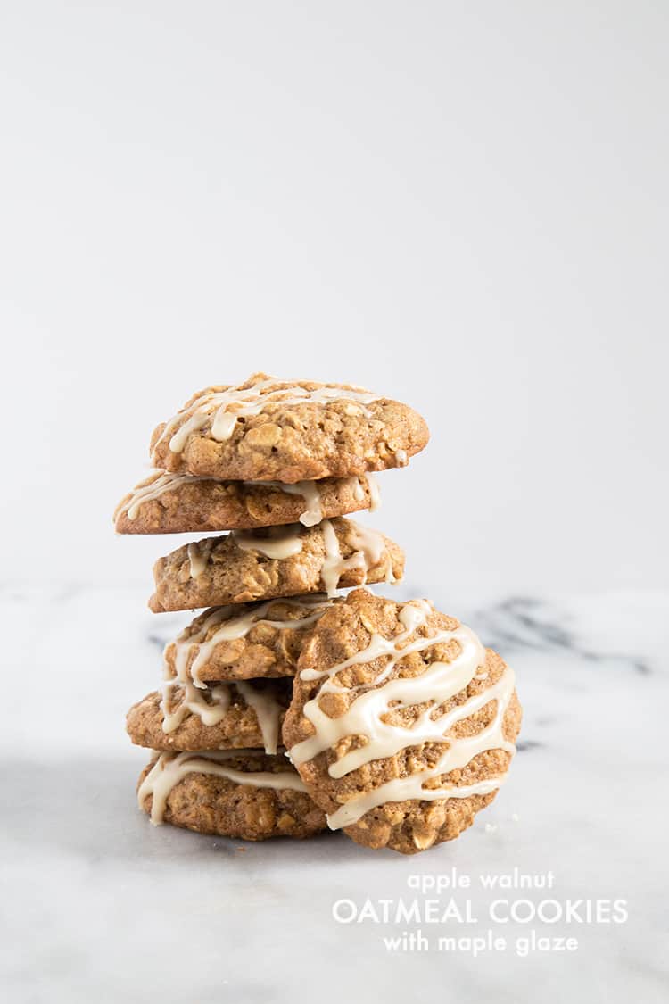 Apple Walnut Oatmeal Cookies with maple glaze