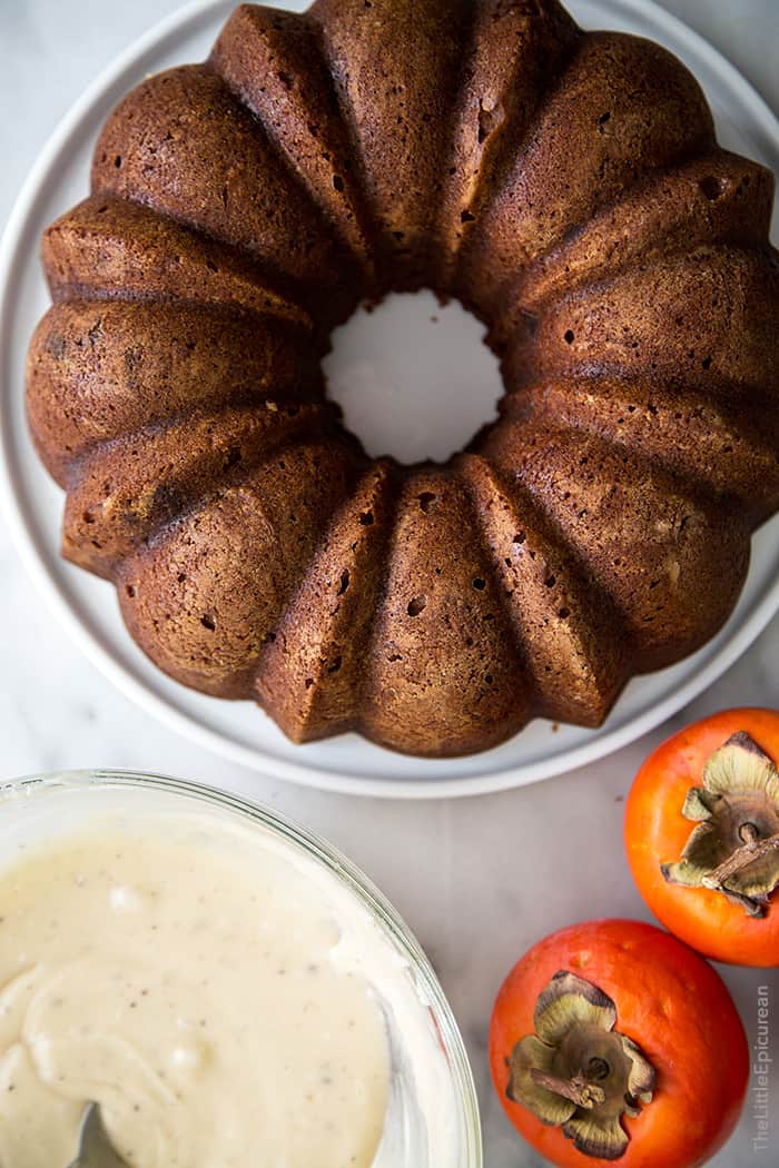 Persimmon Rum Bundt Cake with brown butter glaze