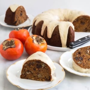 Persimmon Rum Bundt Cake with brown butter glaze