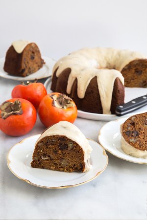Persimmon Rum Bundt Cake with brown butter glaze