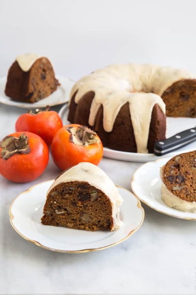 Persimmon Rum Bundt Cake with brown butter glaze