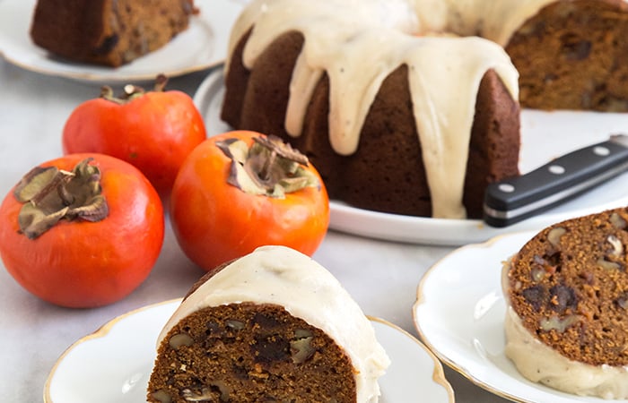 Persimmon Rum Bundt Cake with brown butter glaze