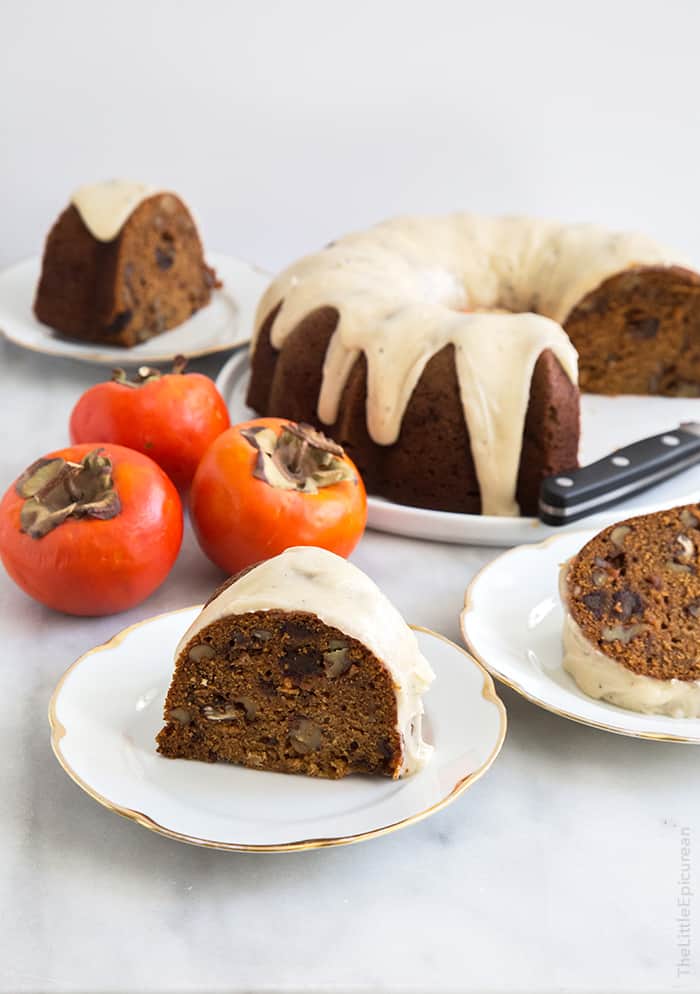 Persimmon Rum Bundt Cake with brown butter glaze