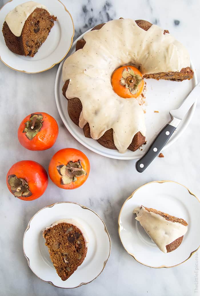 Persimmon Rum Bundt Cake with brown butter glaze