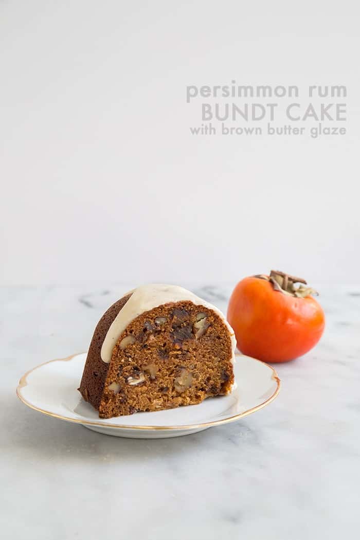 Persimmon Rum Bundt Cake with brown butter glaze