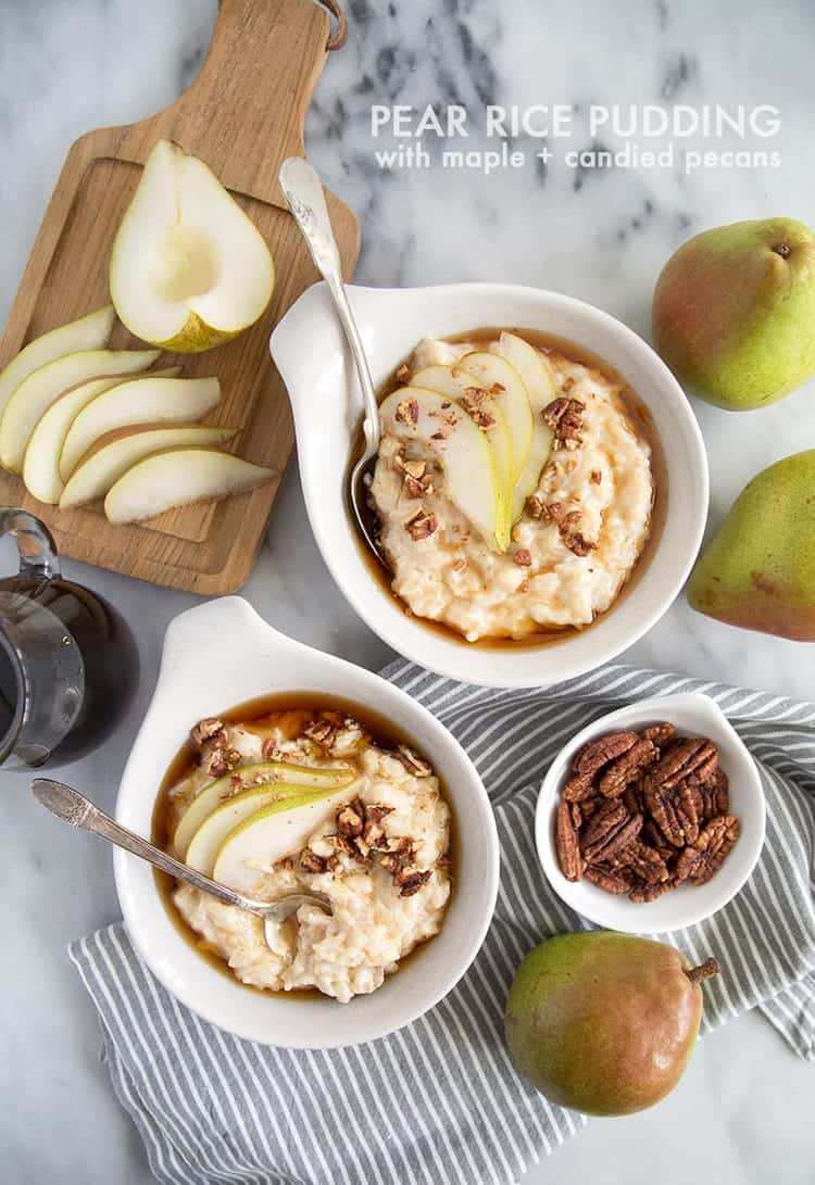 Pear Rice Pudding with maple and candied pecans