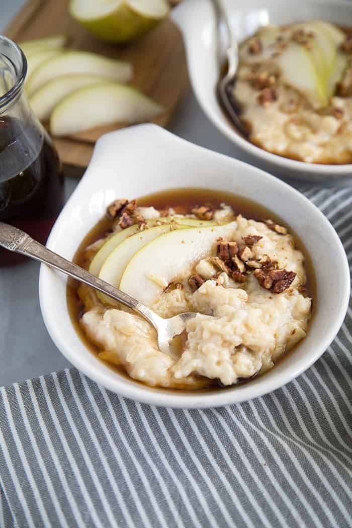 Pear Rice Pudding with maple and candied pecans