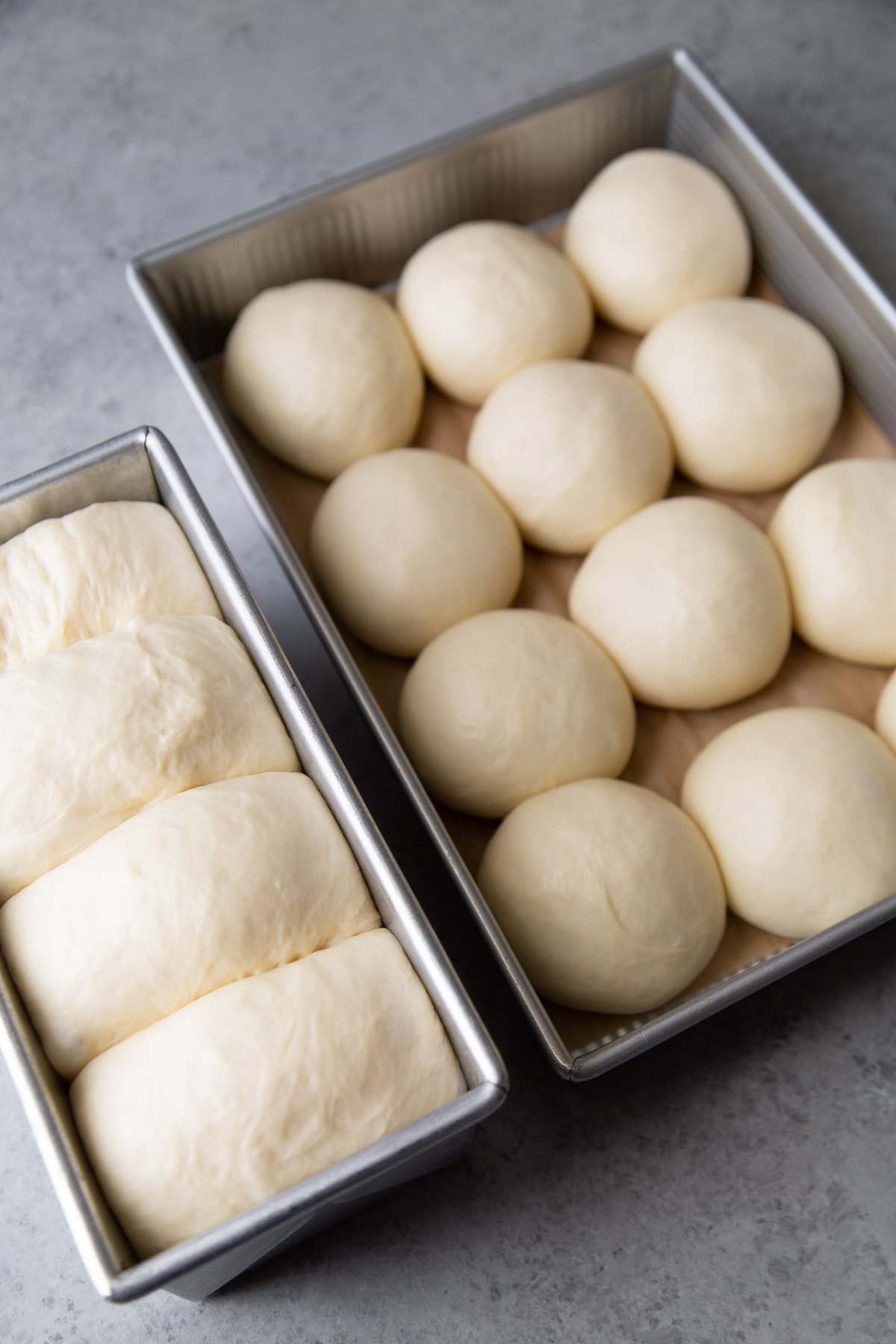 alternate ways to shape milk bread dough including loaf bread or dinner rolls.
