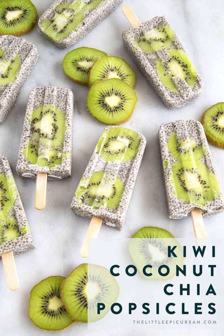 Kiwi slices floating among a sea of coconut chia pudding. These kiwi coconut chia popsicles are a satisfying anytime treat!