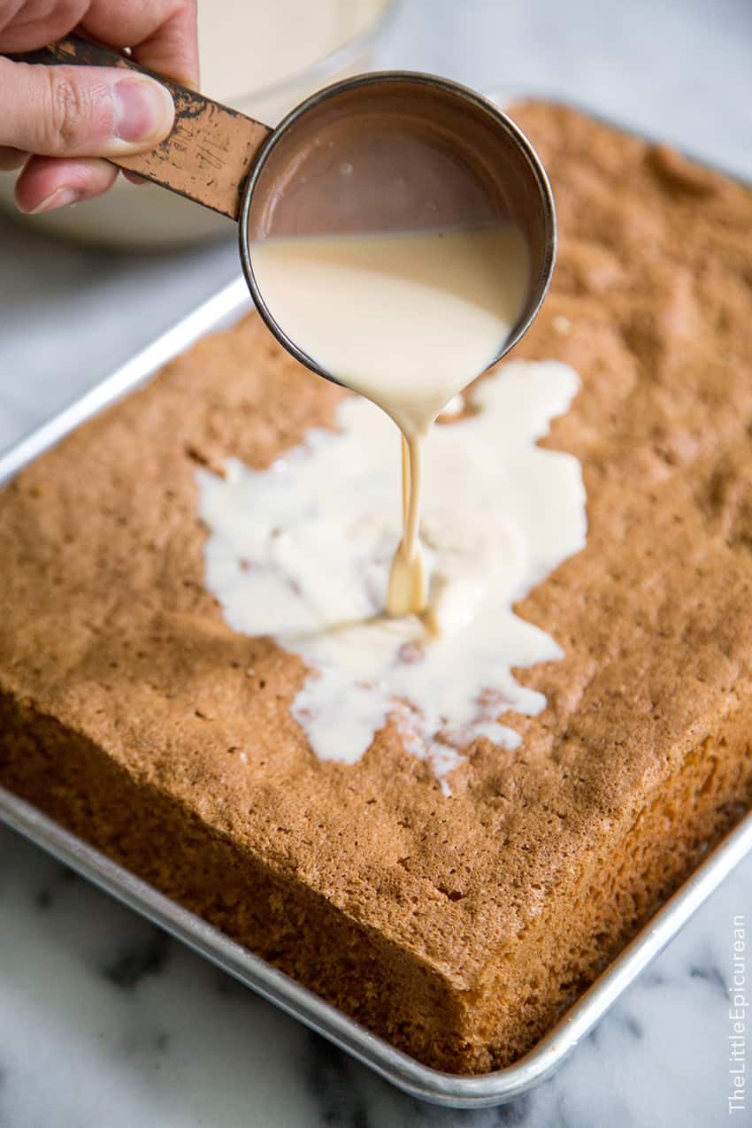 cereal milk poured on sponge cake. 