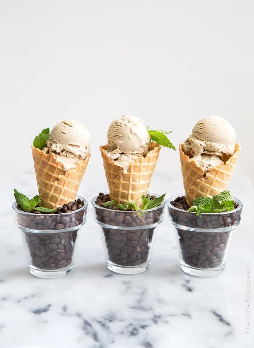 Mint Mojito Coffee Ice Cream in waffle cones.