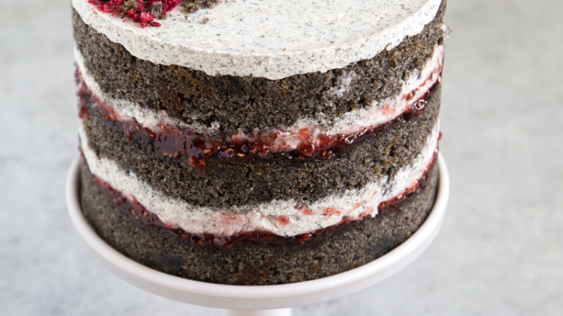 Raspberry Black Sesame Cake