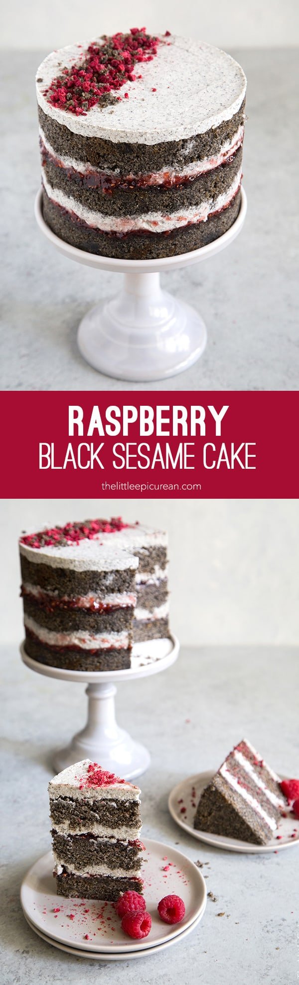 Raspberry Black Sesame Cake