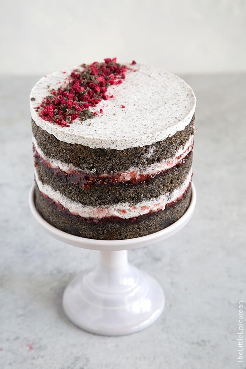 Raspberry Black Sesame Cake 