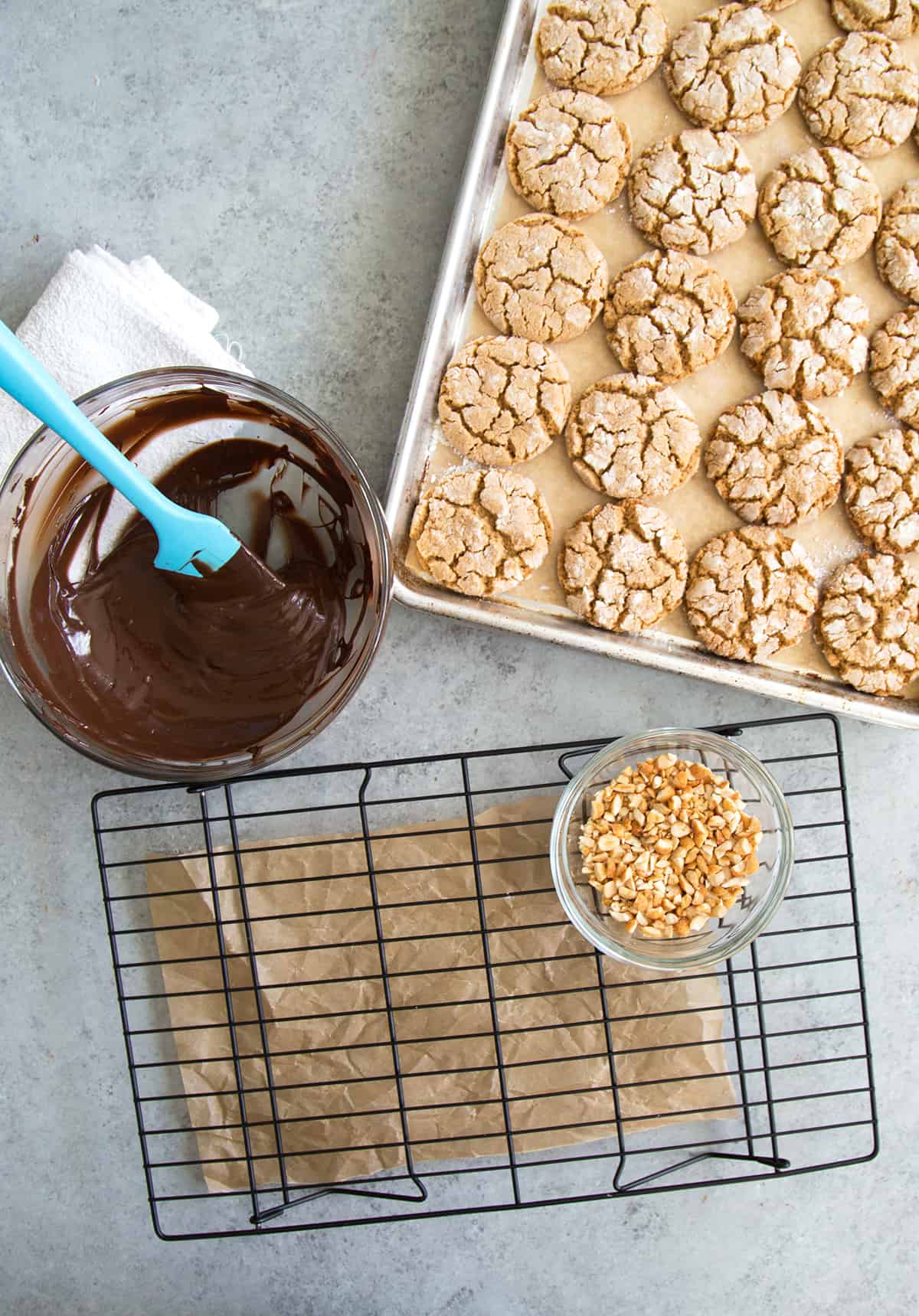 Chocolate Dipped Peanut Butter Crinkle Cookies