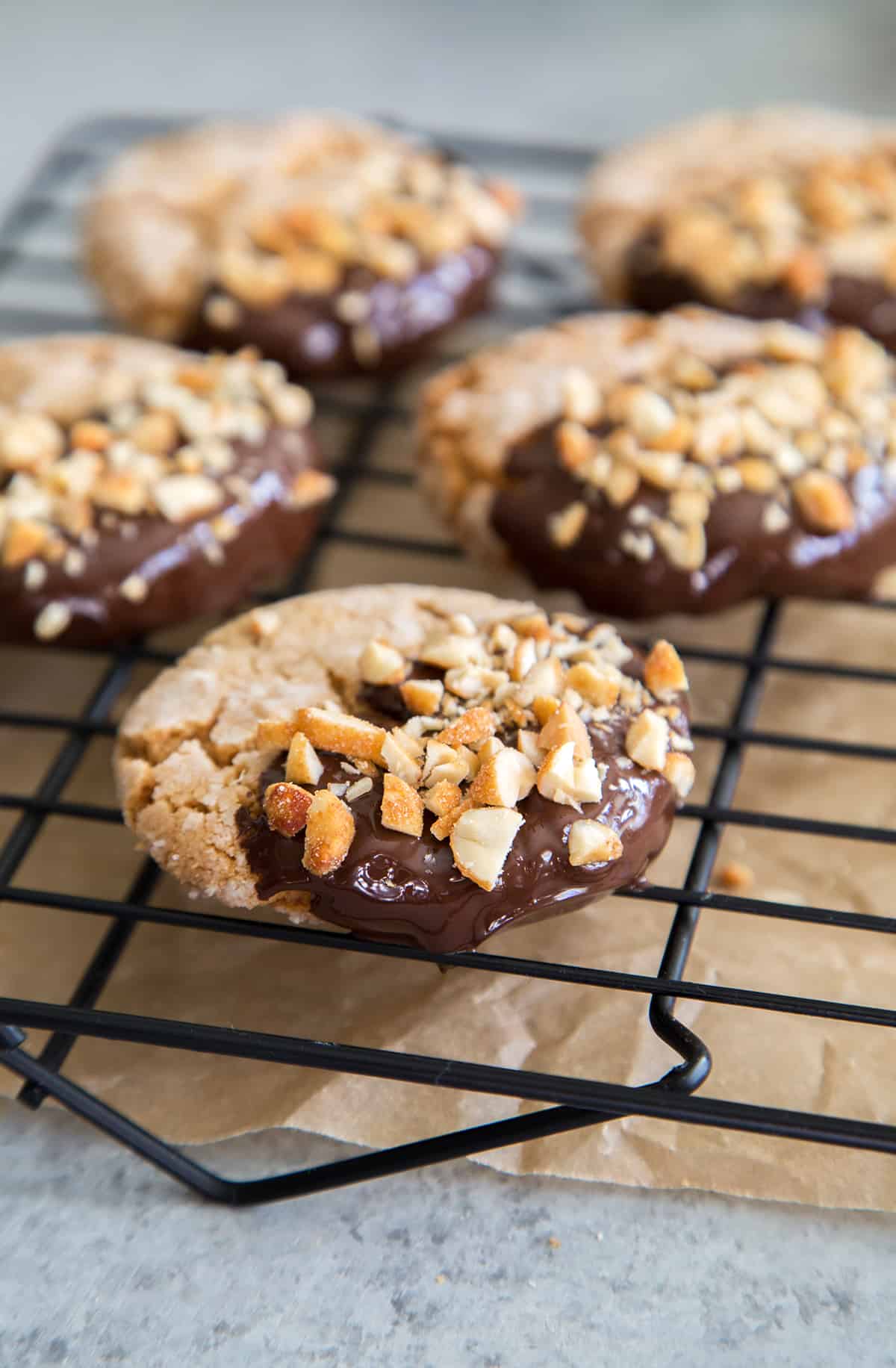 Chocolate Dipped Peanut Butter Crinkle Cookies