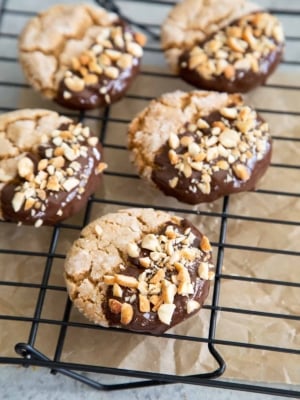 Chocolate Dipped Peanut Butter Crinkle Cookies