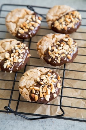 Chocolate Dipped Peanut Butter Crinkle Cookies