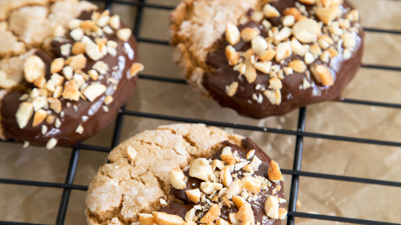 Chocolate Dipped Peanut Butter Crinkle Cookies