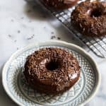 Baked Cayenne Chocolate Donut on grey plate.